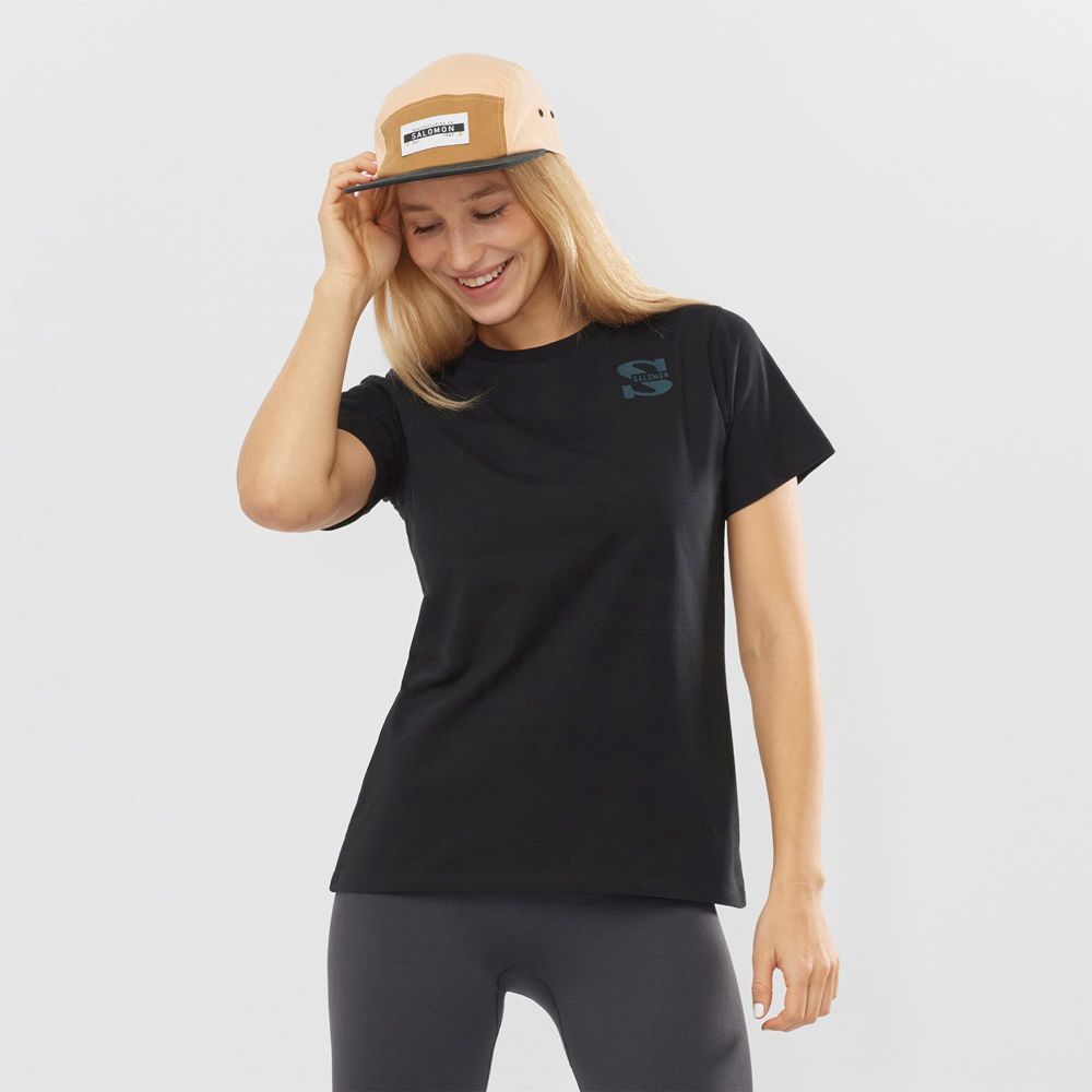 Salomon Israel OUTLIFE SMALL LOGO SS W - Womens T shirts - Black (CJMY-85947)